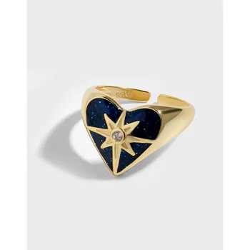 Korėjos INS paprasta temperamentas nišą dizainas šviesos prabanga star žiedas S925 sterlingas sidabro moterų žiedas 18k aukso danga