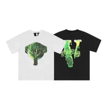 Vlone 22ss Pavasarį Nauja, T-shirt Hip-Hop Žalia Dvasios Vertus Dizaino Didelės V trumpomis Rankovėmis Vyrams ir Moterims Tee