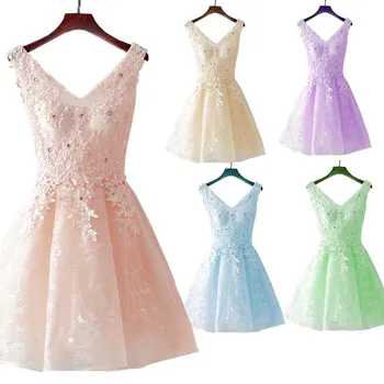 Elegantiškos V-Kaklo Rožinės Homecoming Suknelės Nėriniai Appliques Trumpas Baigimo Suknelės, Puošnios Vestidos De Fiesta