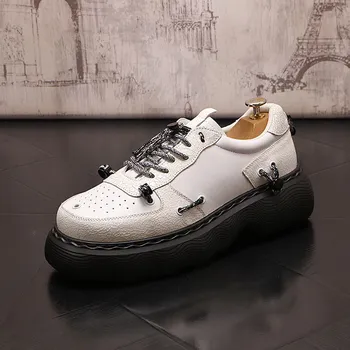 Mados Pirmyn Vyrai Balta Priežastinis Shoes Kvėpuojantis Dizaineris Aukštis Didėja Platforma Tendencijos Kasdien Zapatos ERRFC