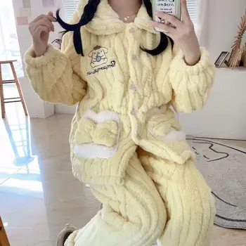 Kawaii Pižama Sanrio Pompom Purin Mielas Anime Pliušinis Koralų Aksomo Žiemos Minkštas Šiltas Sutirštės Medžiaga Buitinių Kostiumas Mergaitėms Dovanų