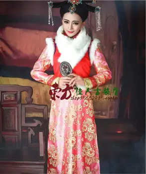 TV Žaisti Legenda Da Yu Er Čing Princesė Pink Siuvinėjimo QiZhuang Moterų Kostiumas Žiemos Drabužių su Kailio Apykakle Cosplay