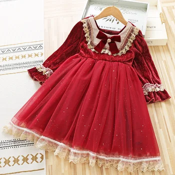 Mergaičių suknelė rudens ir žiemos dress naujas pliušinis raudona šventinę naujųjų metų suknelė vidurinės mokyklos vaikų suknelė Princesė Suknelė