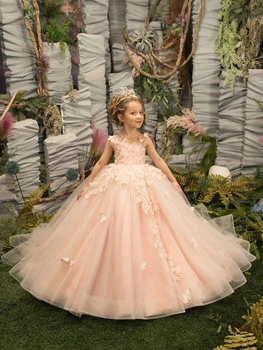 Naujas Princesė, Gėlės Zawalcowany Grindų Ilgis 3D Gėlių mergaičių Suknelės Appliques Merginos Inscenizacija Suknelė Pirmos Komunijos Suknelės