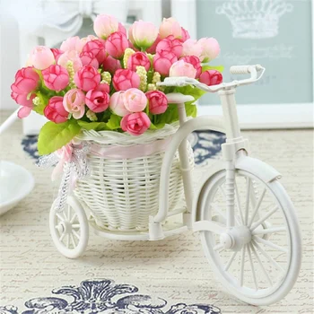 Rotango Dviratį Vaza su Šilko gėlės Spalvinga Mini Rožė gėlių Puokštė Daisy Dirbtinis Flores Namų Vestuvių Dekoravimas