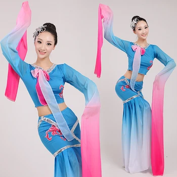 Vaikai Chang 'e Šokių Suknelė Kinijos Liaudies Šokių Kostiumas Moterims Yangko Šokių Suknelė Ilgas Vandens Rankovės Šokėja Dėvėti 16