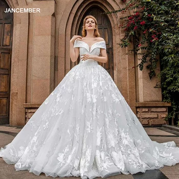 J66599 jancember kamuolys suknelė vestuvių suknelė su traukinio nuo peties nėriniai atgal nuotakos suknelė suknelė vestido de novia de encaje