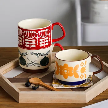 300ml Derliaus Spalvinga Spausdinti keramikinis Puodelis Japonų Stiliaus Kavos Puodelis Pusryčiai Geria Pieno, Arbatos Puodelio Vandens Kūrybos Pora Puodelis Dovanų