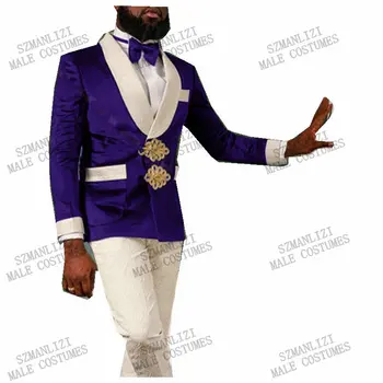 2021 Karšto Pardavimo Royal Blue Velvet Vyrų Kostiumai Dvigubo Breasted Vestuvių Slim Fit Jaunikis Tuxedos 2 Vienetų Komplektas Tinka Striukė, Kelnės