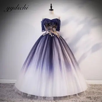 2022 Brangioji Appliques Prom Dresses Elegantiškas, Tiulis Duobute Blue Gradient Kamuolys Suknelė Princesė Oficialią Šalies Suknelė Moterims