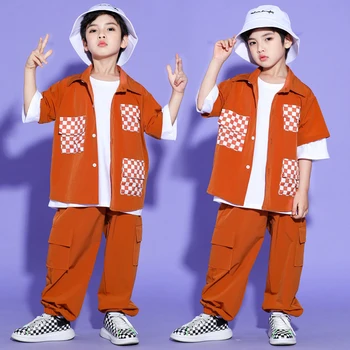 Hip-Hop Šokių Drabužius Paauglių Vaikų Oranžinės spalvos Marškinėliai, Kelnės Berniukams Gatvės Dancewear Merginos Džiazo Veiklos Kostiumas Rave Apranga BL8913