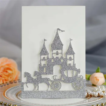 Blizgučiai sidabro pilis vestuvių kortelės sužadėtuvių ceremonija dalyvavimo kvietimą bling bling šalies apdaila