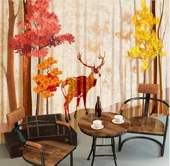Custom retro tapetai, rudenį, miško ir briedžių, freskomis gyvenamasis kambarys miegamasis fone vandeniui papel de parede