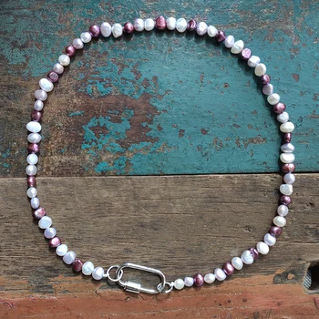 Gamtos gėlavandenių perlų trumpi karoliai moterų aprangos aksesuaras violetinė balta perlų atsarginis pynimo цепи на шею bohemijos papuošalai
