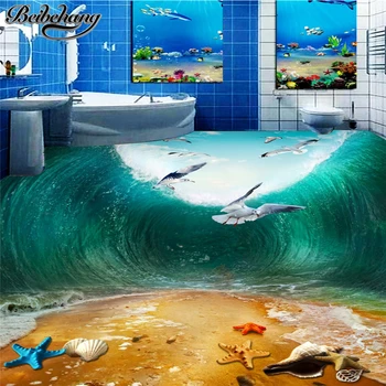beibehang Užsakymą didelis tapetai, 3D kambarį grindų stereo smūgio bangos paukščių paplūdimys, tualetas, vonios kambarys, miegamasis 3d grindų dažymas