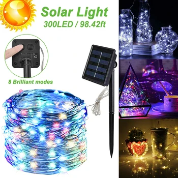 300 LED Saulės Energijos String Pasakų Žibintai 8 Režimai Vario Laidus Vandeniui Sodas, Kiemas, Lauko Šalies Kalėdų Lempos Dekoras