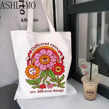 Moterys, Shopper Bags Gėlių Spausdinti Kawaii Krepšiai Harajuku Didelis Pirkinių Drobės Shopper Bags Kelionės Rankinę Nešti Peties Lady Krepšiai