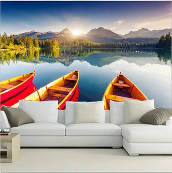 Custom 3D didelės freskos,Ežeras, Valtys, Kalnai, Gamta tapetai papel de parede,svetainė, TV miegamojo sienos tapetai