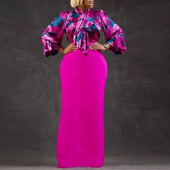 Afrikos Suknelės Moterims Spausdinti Kratinys Lankas Apykakle Ilgomis Rankovėmis Aukštos Juosmens Elegantiškas Retro Afrikos Švęsti Gėlių Suknelė Nauja Suknelė