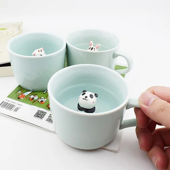 Kava, Pienas, Arbata Keramikos Puodelis 3D Gyvūnų Pusryčių Puodelis-Geriausia Dovana Ryte Puodelio Gerti ir Vestuvės, Gimtadieniai Tėvo Diena (Panda)