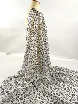 Grynas Natūralus 100% Mulberry Šilko Šifono Skaitmeninis Atspausdintas Balta Leopard Audinio Medžiaga Tekstilės Moterų Suknelė-Skara