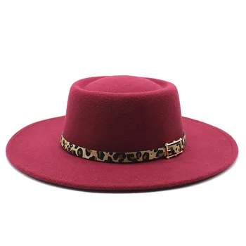 Fedora skrybėlę žiedo formos flat top vilnos veltinio didelis kraštų vyrų ir moterų Europos ir gražių moterų skrybėlės flat top vilnonių skrybėlę