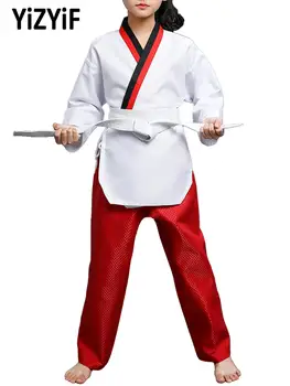 Mados Mergaičių Taekwondo Uniformos, Apranga Ilgomis Rankovėmis Juostinės Viršūnes Elastinės Juostos Kelnės Vaikams Merginų Taekvondo Mokymo Kostiumai