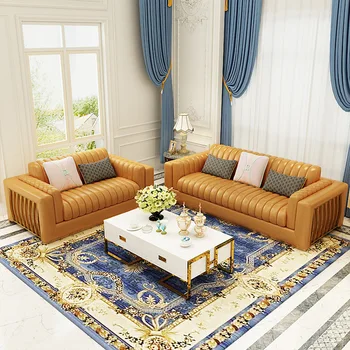 Postmodernios sintetinės odos sofa meilužis sėdynės sofa derinys 123 baldai