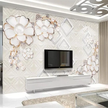 Beibehang papel de parede Custom Europos stiliaus 3d perlų, deimantų dygliuotos gėlių papuošalai TV wall dokumentai namų dekoro 3d tapetai