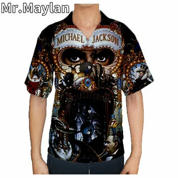Michael Jackson 3D Beach Havajų 2022 Vasaros Roko Marškinėlius trumpomis Rankovėmis Marškiniai Streetwear Negabaritinių Camisa Socialinės Chemise Homme-110
