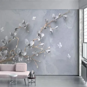 Šiuolaikinės Paprasta 3D Tapetai Sienos Stereo Magnolia gėlių ekrano Užsklanda Kambarį Įspausti modelio Sofa-lova, TV Foną, Sienų danga
