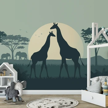 Funlife® Safari Gyvūnai Žirafa Šeimos Sienos Freskos Sienų Lipdukai Vientisą Audinio Apmušalai Atsparus Vandeniui Miegamojo Kambarį Dekoro