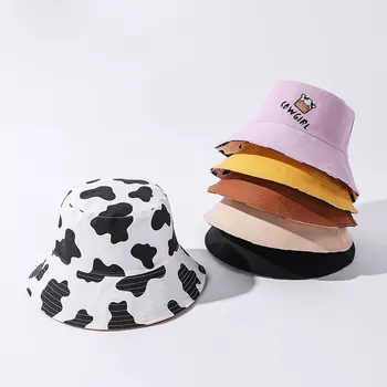 Naujas dvipusis karvė spausdinti variklio dangčio kibiro kepurę vyriškos skrybėlės moterims bžūp gorras casquette gorra muts kepurės chapeau sombrero czapka