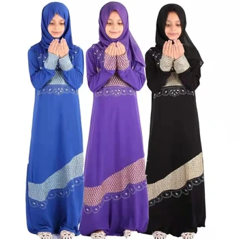 8-12Y Vaikų Mergaičių Musulmonų Maldos Suknelė, Hijab Abaja Ramadanas Rinkiniai Vaikams Islamo Arabų Kaftan ilgomis Rankovėmis, Minkšta Visas Ilgis Skraiste