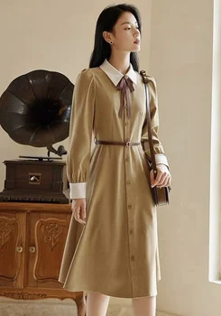 Naujas 2023 m. Rudens Ir Žiemos moteriškų Drabužių Kontrasto Spalvų Atlapų Slim Suknelė 1025