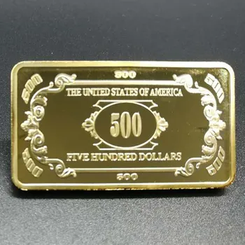50 Vnt nemagnetiniai 500 dolerių banknotą 1 OZ 24K nekilnojamojo auksą, padengtą ženklelis 50 x 28 mm suvenyrų monetos, aukso juosta