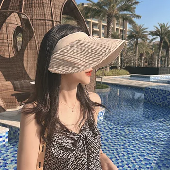 Naujas Apvalkalo Tuščias Top Hat Raukšlėta Tekstūros Vasaros Elegantiškas moteriškos Kepurės Visas rungtynes, skėtį nuo saulės UV Anti-ultravioletinių Saulės Skrybėlės 2022