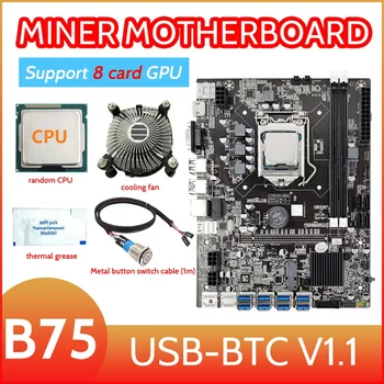 B75 8 Kortelės BTC Kasybos Plokštė+CPU+Vėsinimo Ventiliatorius+Terminis Tepalas+Switch Kabelis(1M) 8USB3.0(PCIE1X) LGA1155 DDR3 RAM MSATA