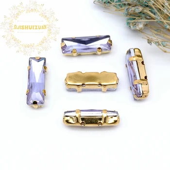 5*10 mm 5*15mm 20pcs Crystal violet Stačiakampio formos Kristalų, Stiklo Siuvimo Strazdų su aukso Letena 