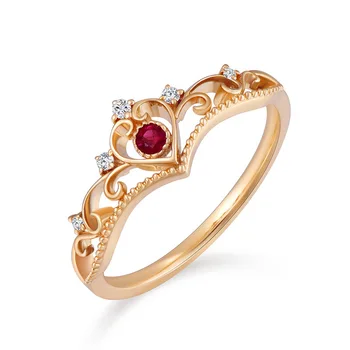 RICKI Rose Aukso Spalvos Žiedas Crystal Mados Meilės Širdyje, Crown kalnų krištolas Žiedas Moterų, Mergaičių, Elegantiška Nuotakos Vestuvių Papuošalai Žiedas