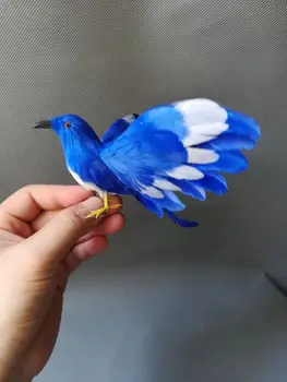 putų& plunksnos dirbtinių paukščių apie 12x18cm blue bird skleisti sparnus paukščio modelio namus sodo puošmena žaislą dovanų w0201