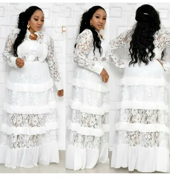 2020 naujas elegent stiliaus afrikos moterų Nėriniai susiuvimo plius ilga suknelė, dydis XL-XXXL