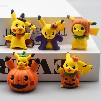 5vnt/set 3-5cm Helovinas Apdailos Pokemon Anime Veiksmų Skaičius, Keychain Kawaii Moliūgų Pikachu Cosplay Modelis Lėlės Žaislas Dovanos