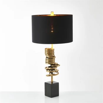 Po šiuolaikinės aukso geležies žiedas juodo stalo lempos, miegamasis kūrybos audinys marmuro stalas šviesos dizaineris kambarį Amerikos apšvietimas