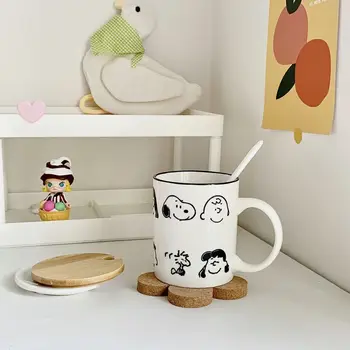 350Ml Japonijos Snoopy Animacinių filmų Mados Ins Keramikos Puodelis su Dangteliu Šaukštas Mielas Office Didelės Talpos Kavos Puodelio Mergaitėms Dovanų