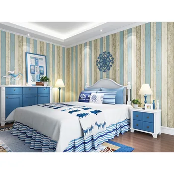 Mėlyna Importuojama Mediena, Tapetai, Su Smėlio spalvos, Miegamojo Kambarį 9,50 m x 53cm