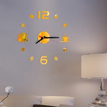Kavos ir Arbatos 3D Sieninis Laikrodis Namų Dekoro Akrilo Veidrodis Lipdukai Šiuolaikinės Kvarciniai Laikrodžiai Kambarį 