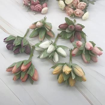 6 vnt Imitacija tulpių puokštė žalia lapinių augalų mažas vazonas gėlių kompozicijų namų dekoro priedai