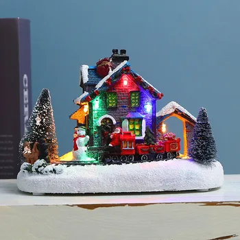 Kalėdinė Dekoracija Dervos Namuose LED Šviesos Kūrybos Micro-kraštovaizdžio Sniego Namus Kalėdų Darbastalio Papuošalai 2023 Naujųjų Metų Dovana