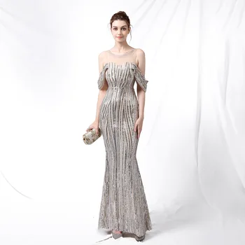 Aukso Ilgai Undinė Suknelės Moterims Šalis Off Peties Akių Matyti Per Maxi Vestidos 2022 Naujųjų Metų Visiškai Blizgančiais vakarinę Suknelę